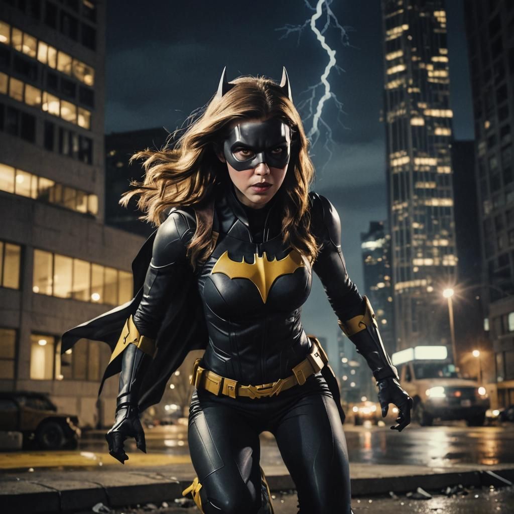 Batgirl in Gotham City at Night