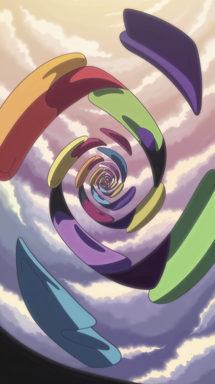 Surreal Optical Illusion in Anime-Inspired Tetradic Colors