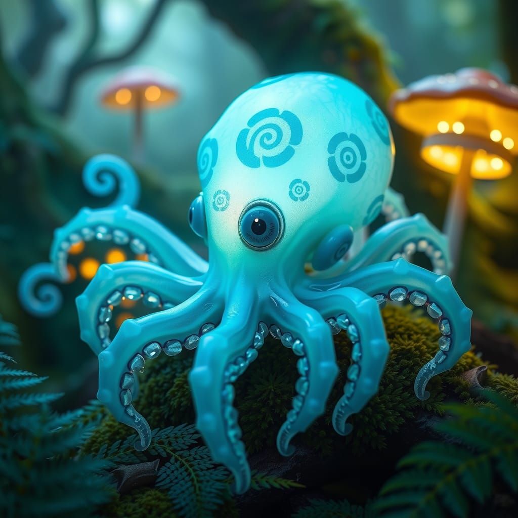 Luminous Octopus-Spider Fae in Enchanted Forest