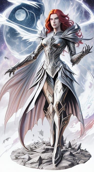 Sorceress and Dragon in Graveyard: Comic Book Art