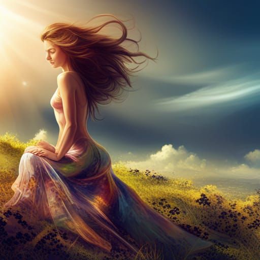 Girl on Hill: Dramatic Concept Art with Cinematic Lighting