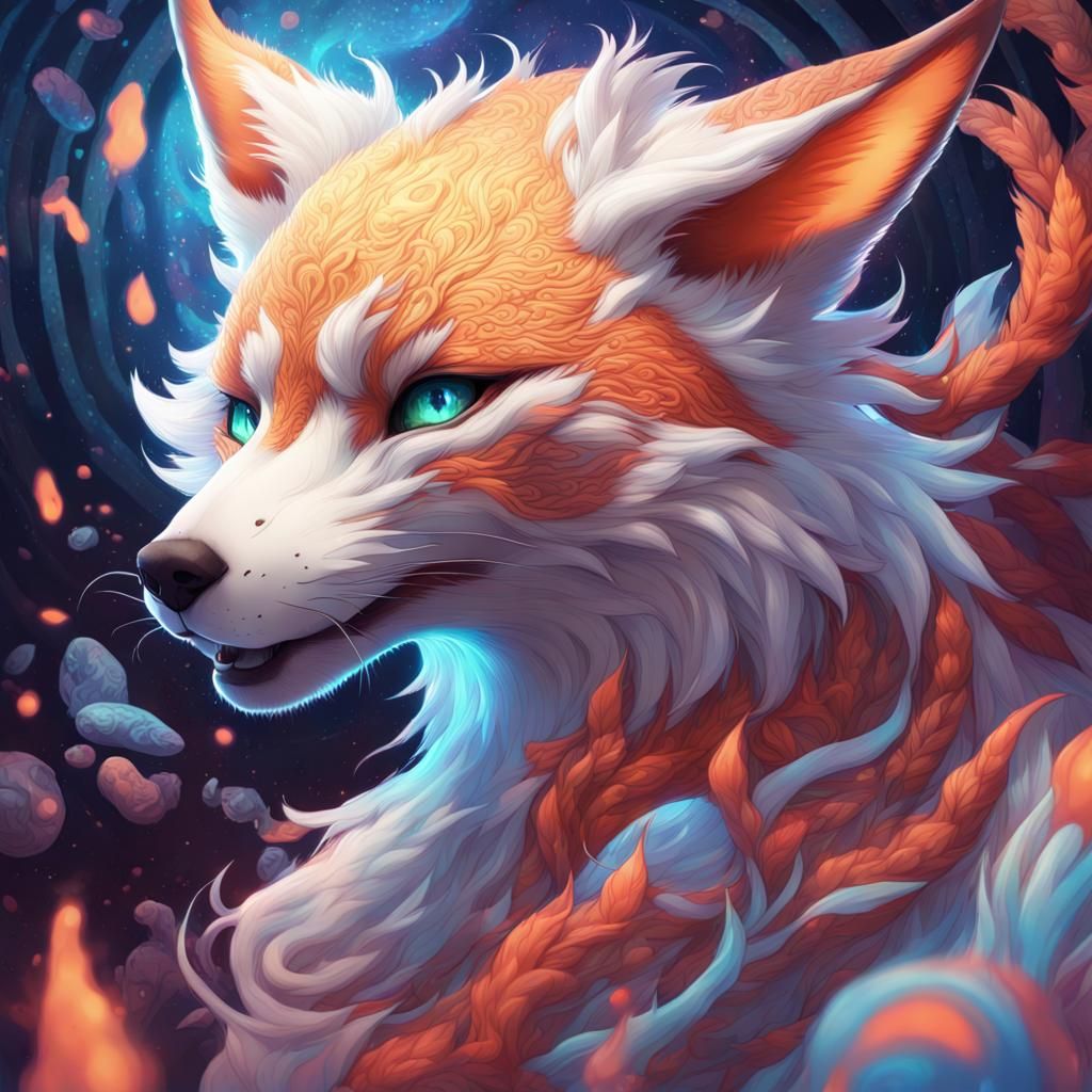 Anime Kitsune in Lucid Dream, Detailed Art