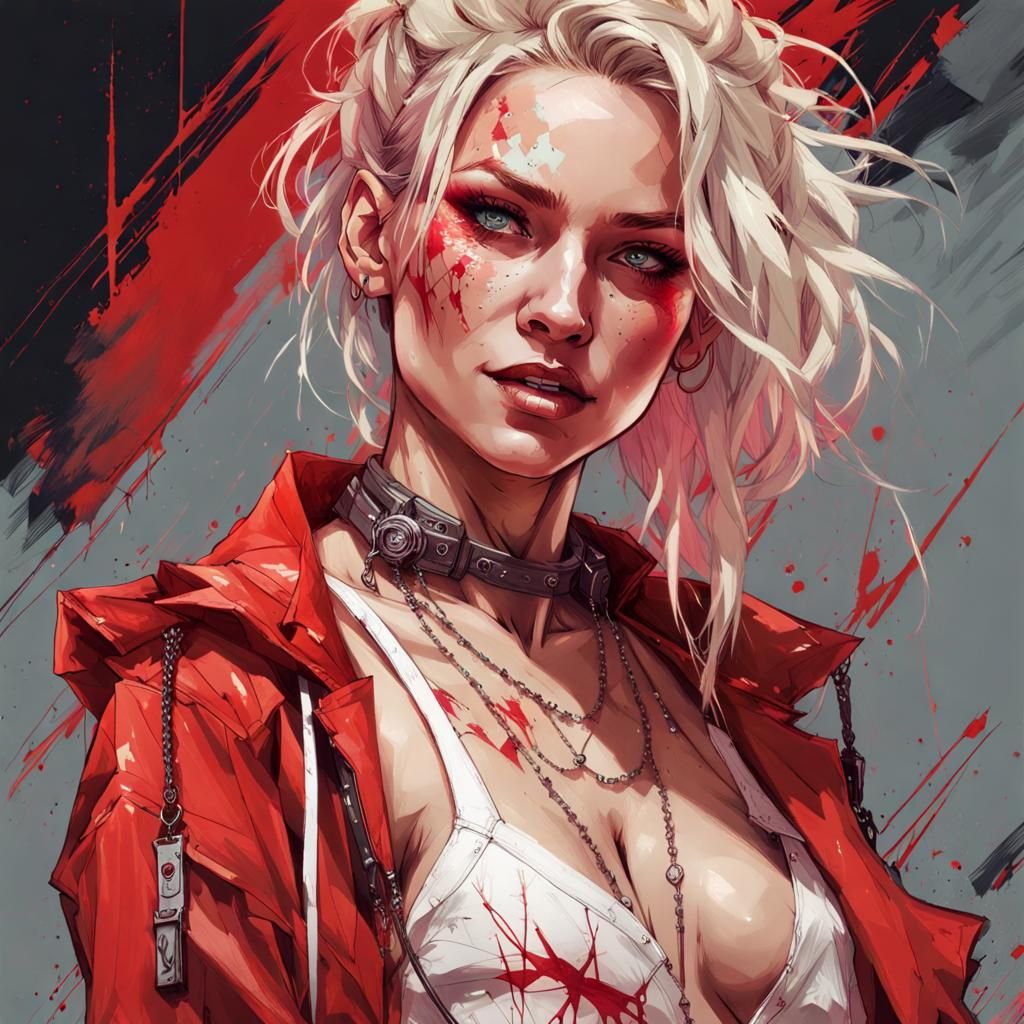 Cyberpunk Blonde Babe Portrait: Detailed Digital Art