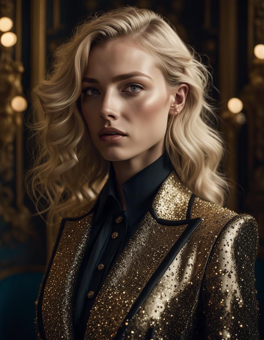 Detailed Portrait of Blonde Woman in Art Nouveau Style