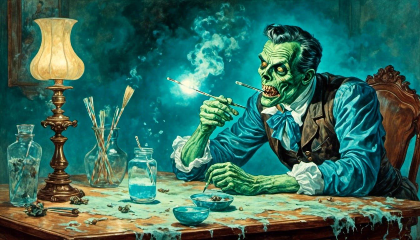 Zombie Snorting Powder in Fairytale Rockabilly Style