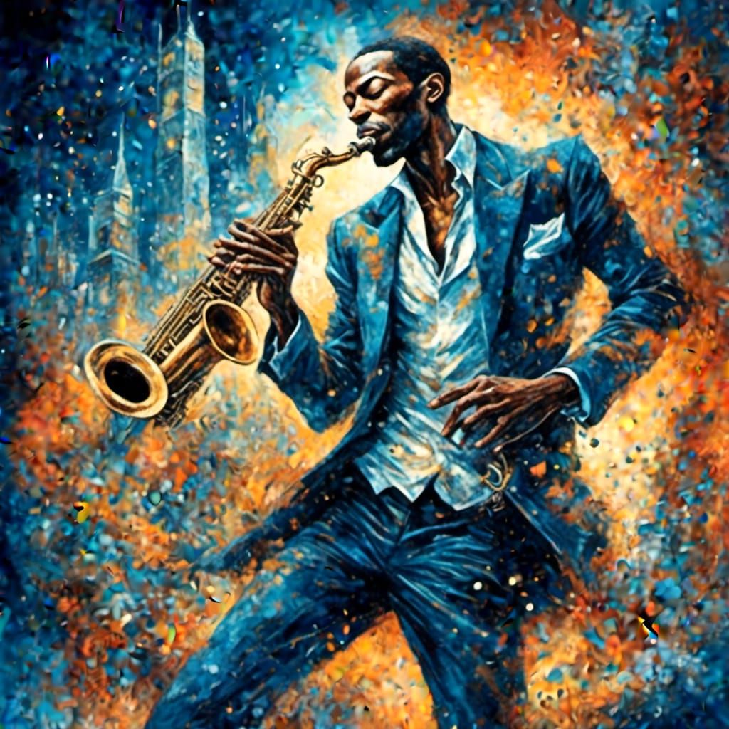 Abstract Jazz Musician in Dreamlike Art Nouveau Style