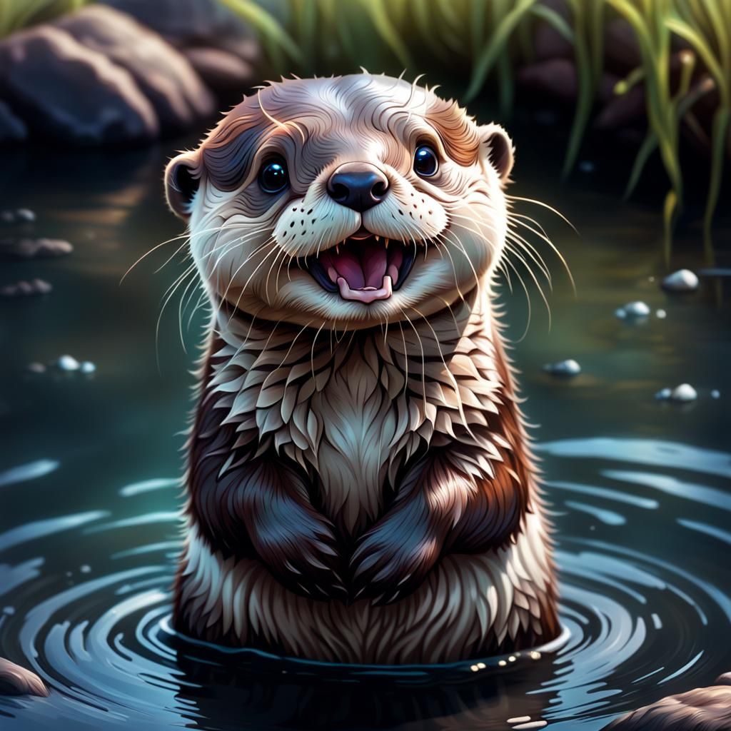 Joyful Otter Baby in Hyperrealistic Style
