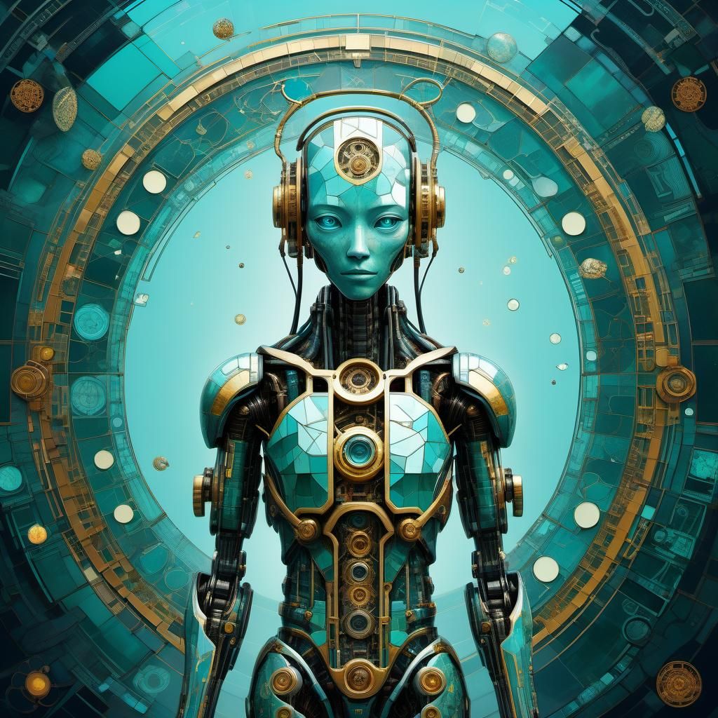 Biomechanical Humanoid in Cyberpunk Mosaic Style