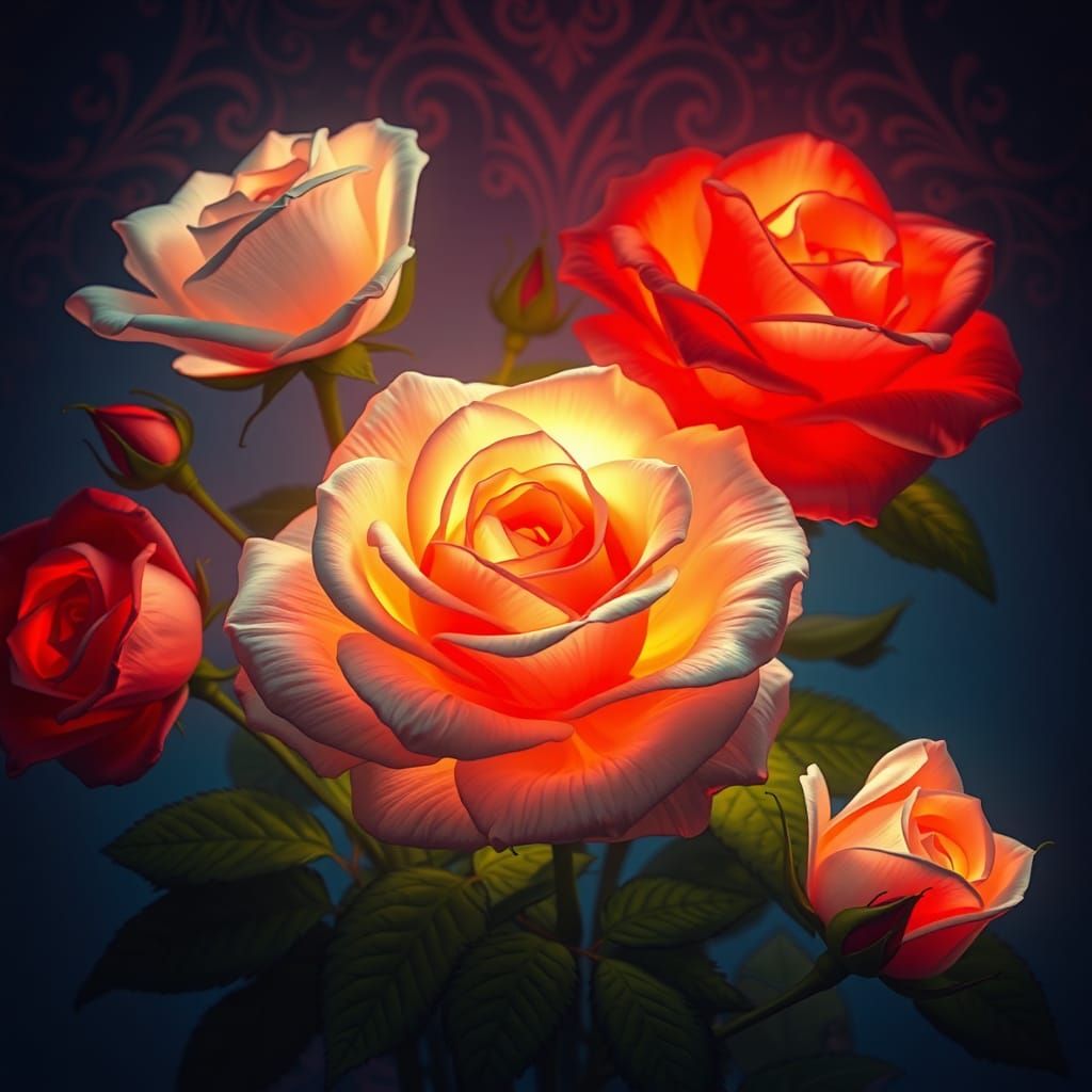 Luminescent Floribunda Roses: A Dreamlike Matte Painting