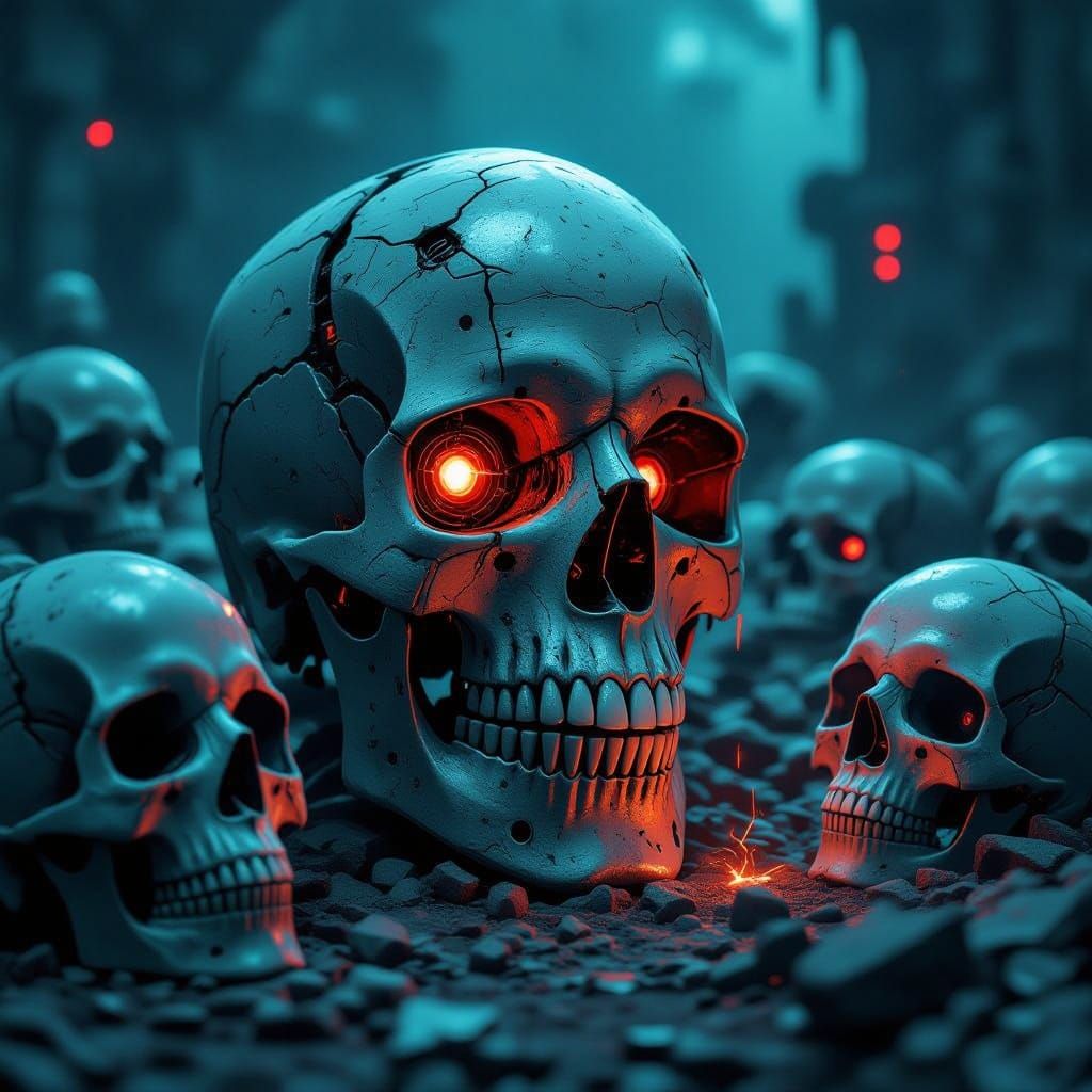 Mechanical Skulls Transform in Eerie Graveyard Concept Art