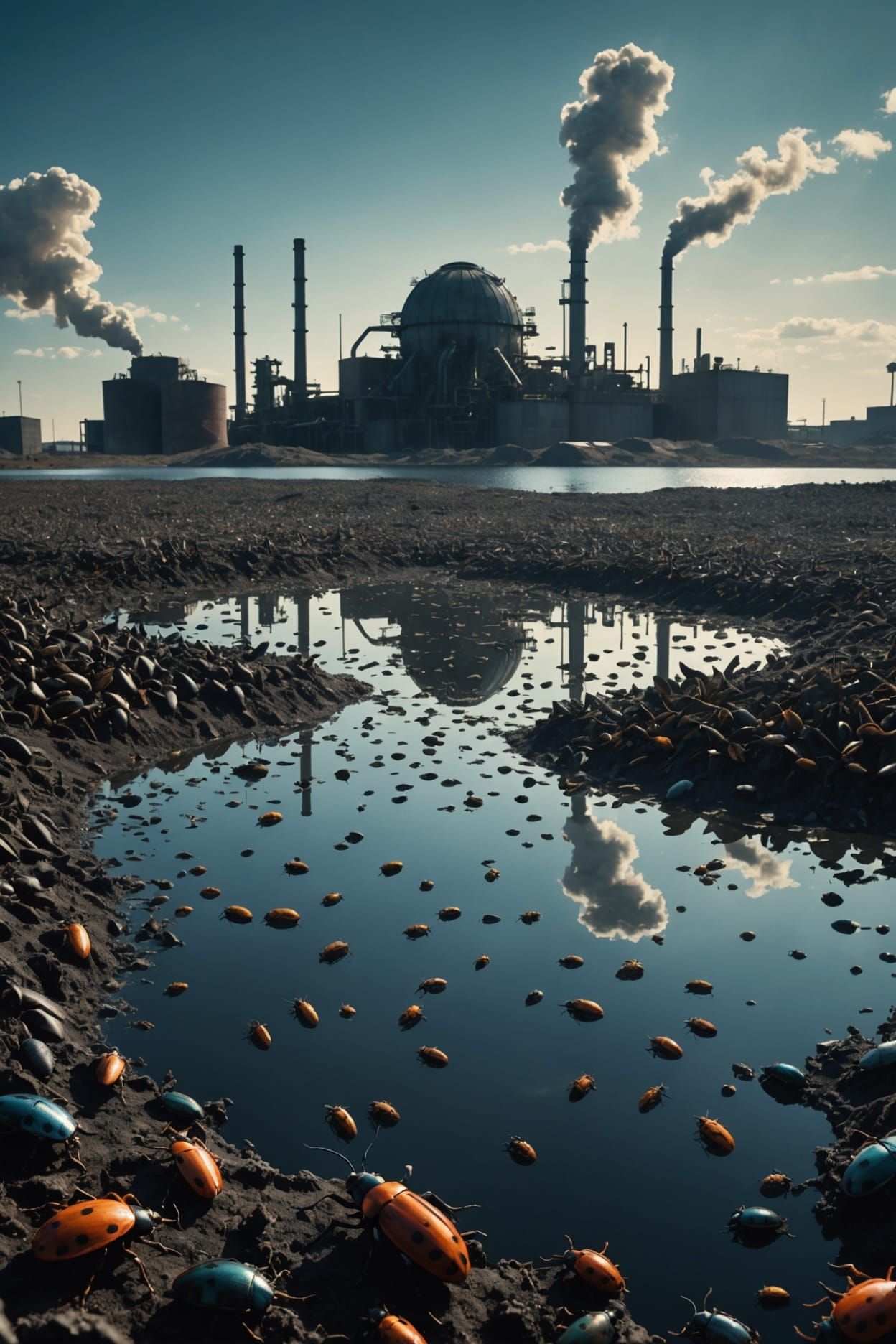 Surreal Beetle Landscape with Black Hole Creation