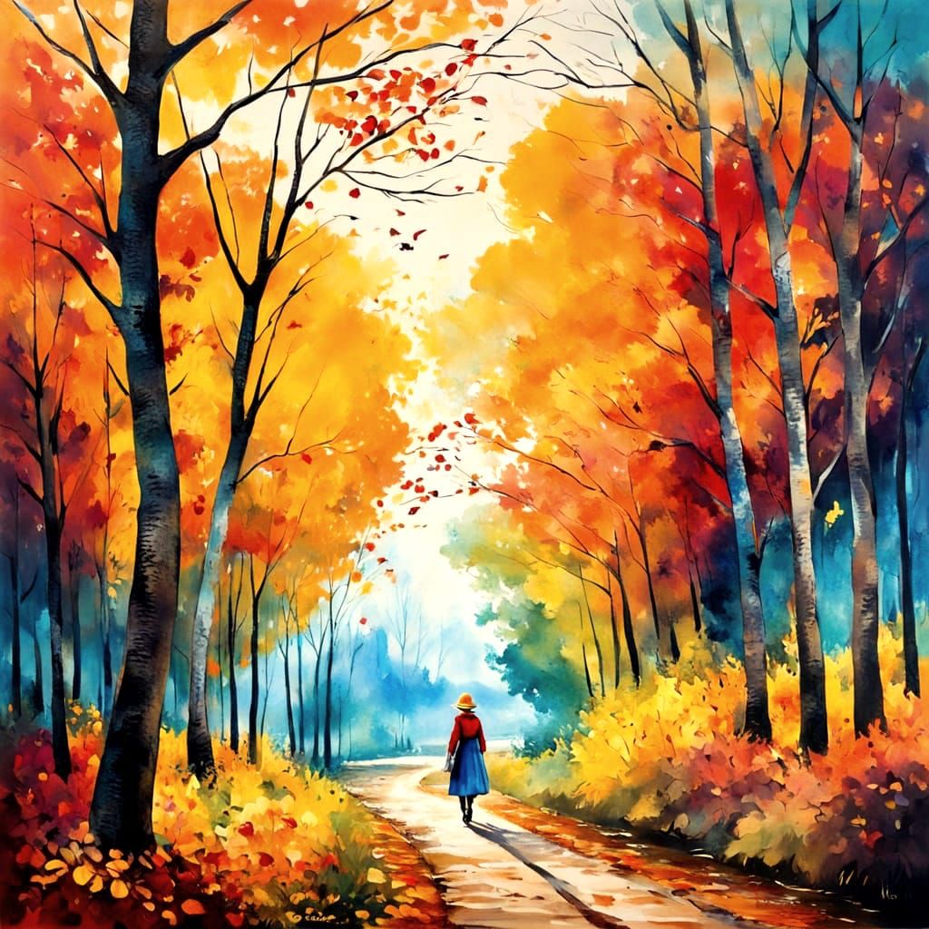 Woman's Autumn Walk: An Impressionistic Rückenfigur