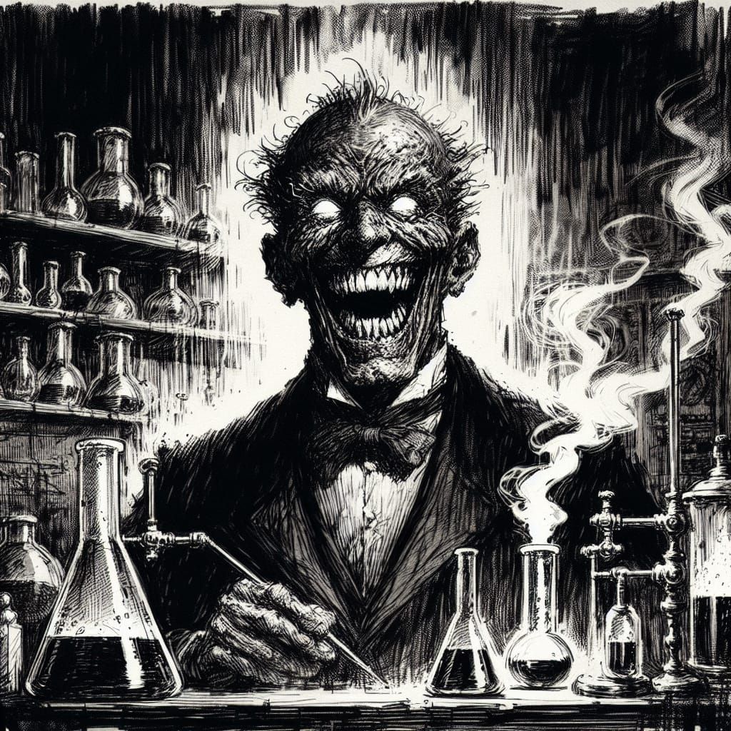 Mad Scientist in Dimly Lit Gothic Laboratory