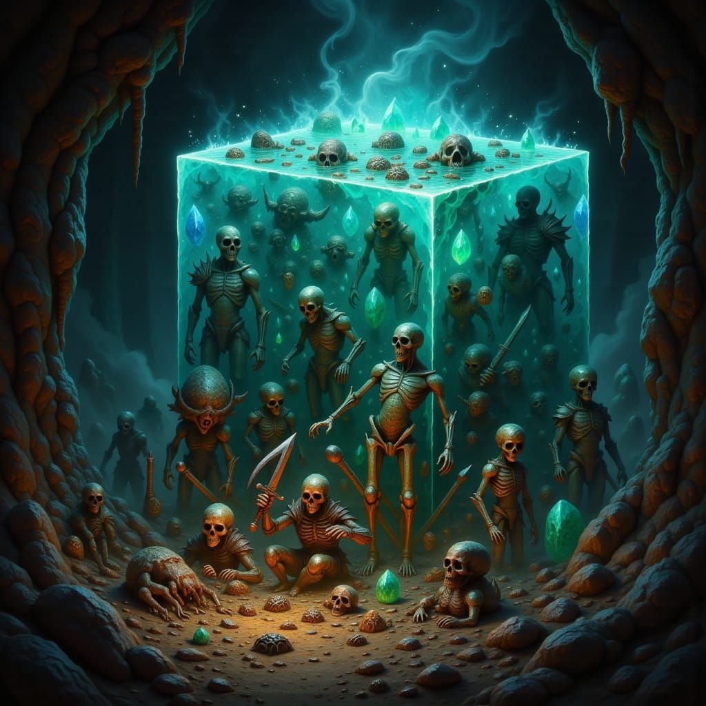 RPG Ooze Cube Devours Decomposed Adventurers and Loot