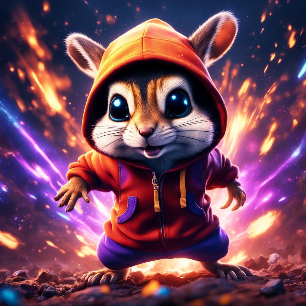 Chipmunk in Galaxy Hoodie: Detailed Digital Explosion