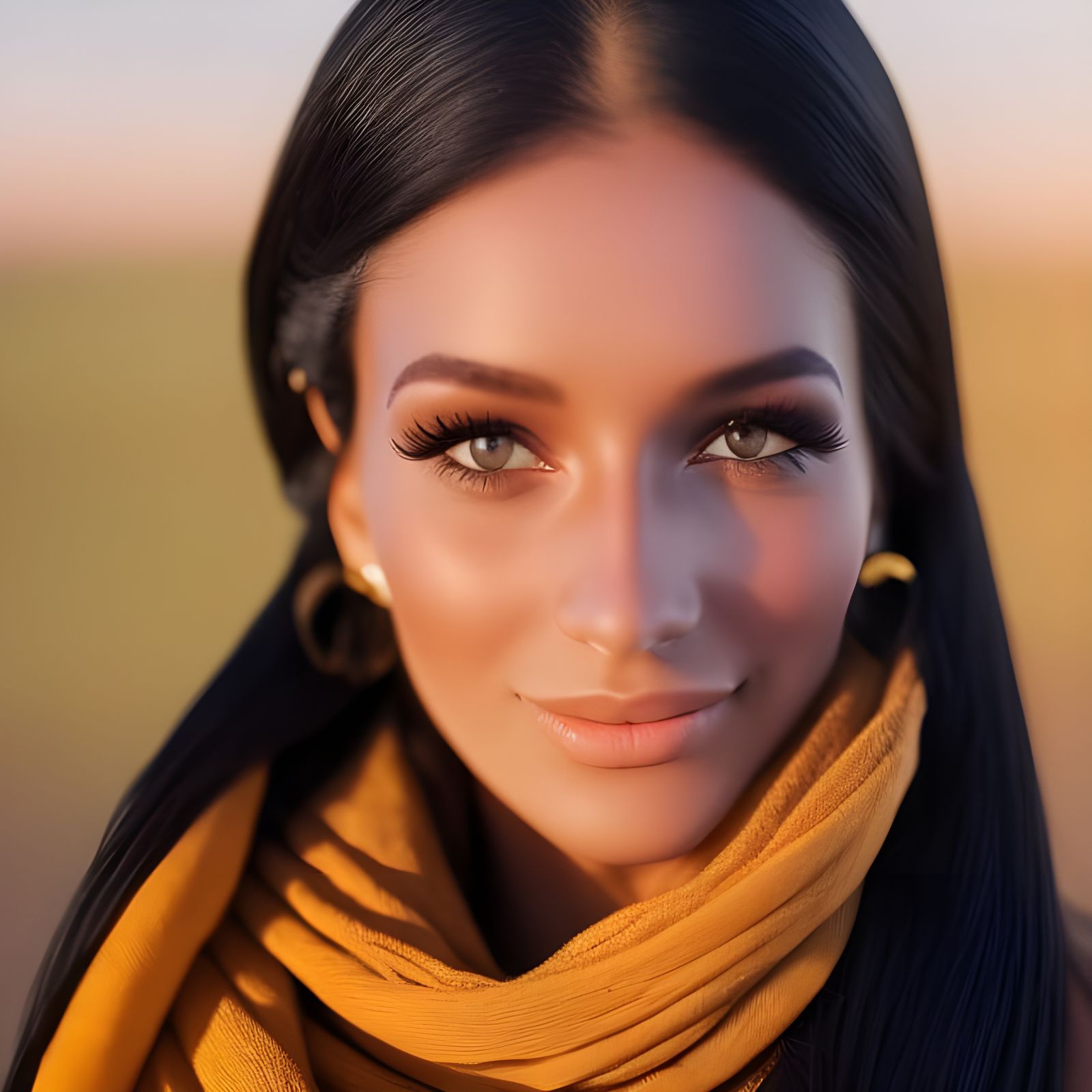 Smiling American Woman in Golden Hour Lighting