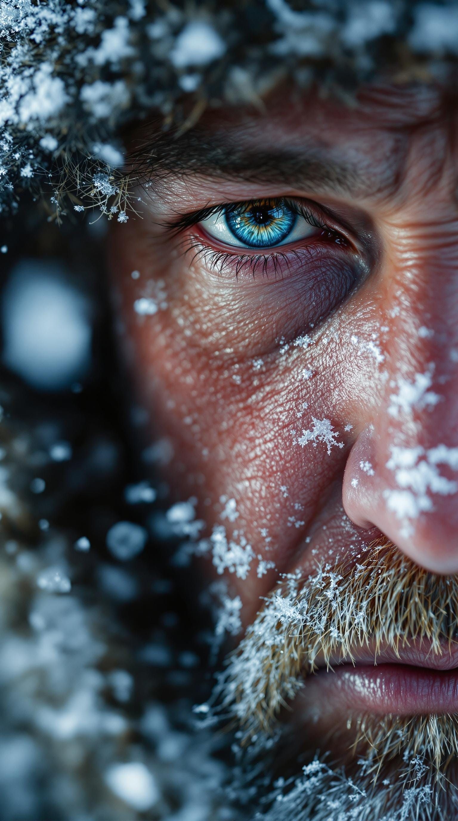 Frozen Portrait of a Crying Man in Winter
