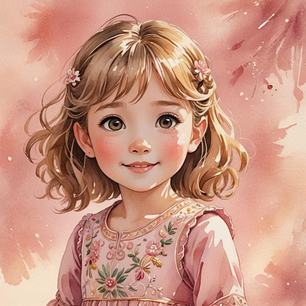 4 years old girl cute beautiful anime raises her right hand ...