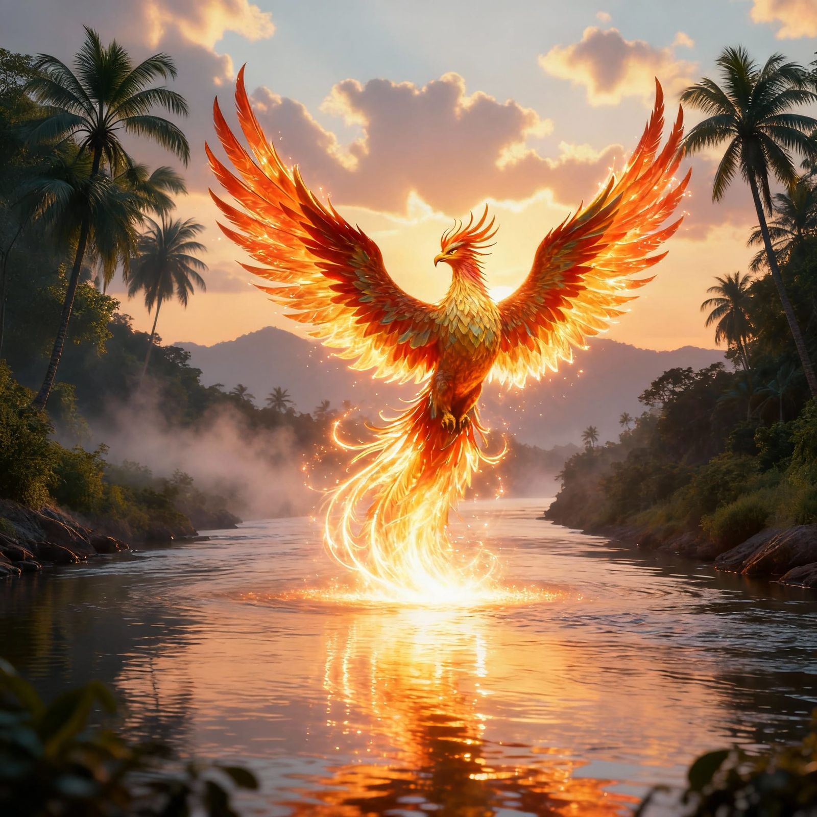 Powerful Glowing Phoenix Rises From Water