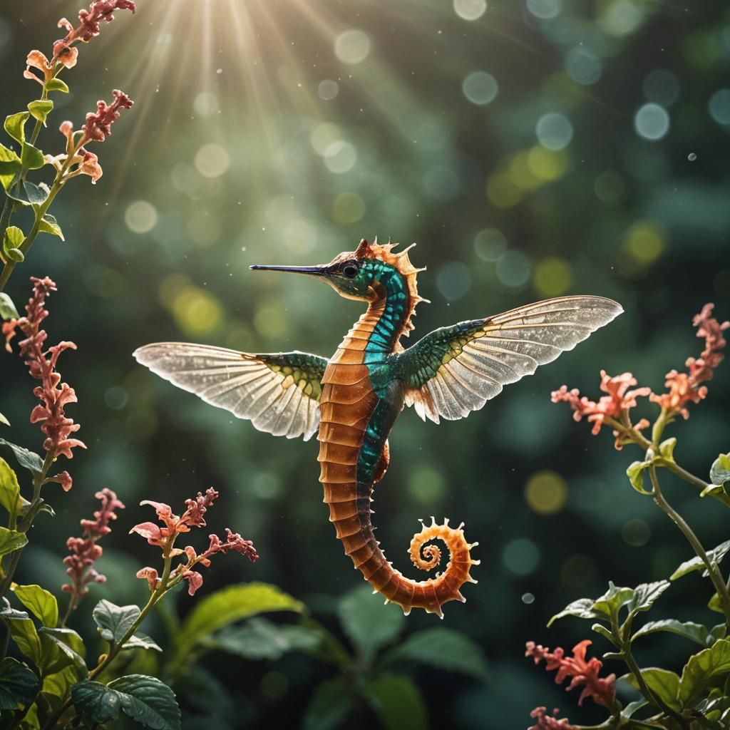 Seahorse Hummingbird Hybrid in Flight