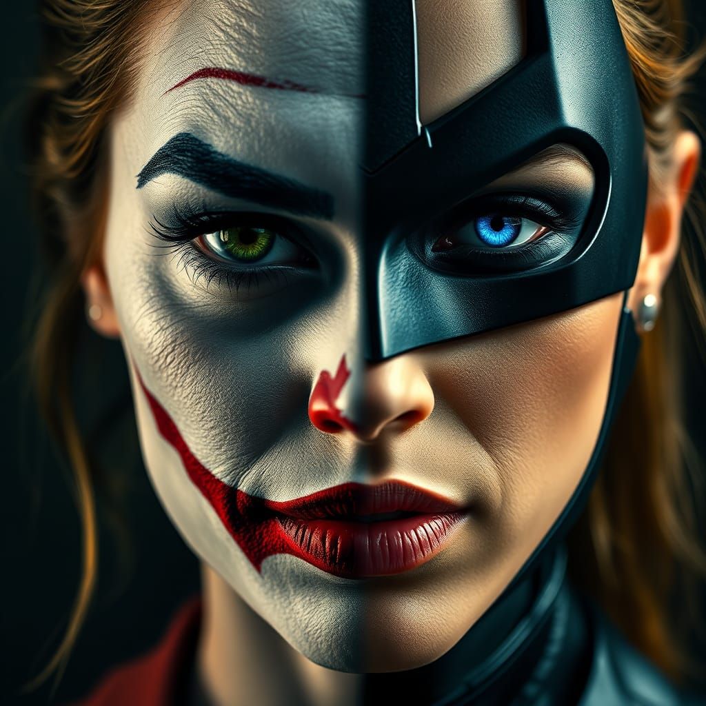Dual Identity: Joker and Batwoman Split Portrait
