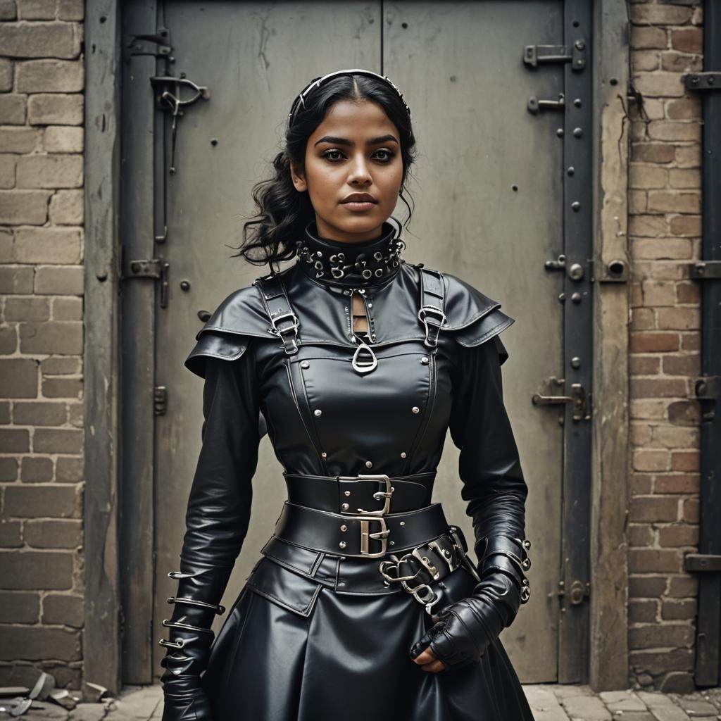 girl in Armor dress and leather gauntlets, middle eastern design