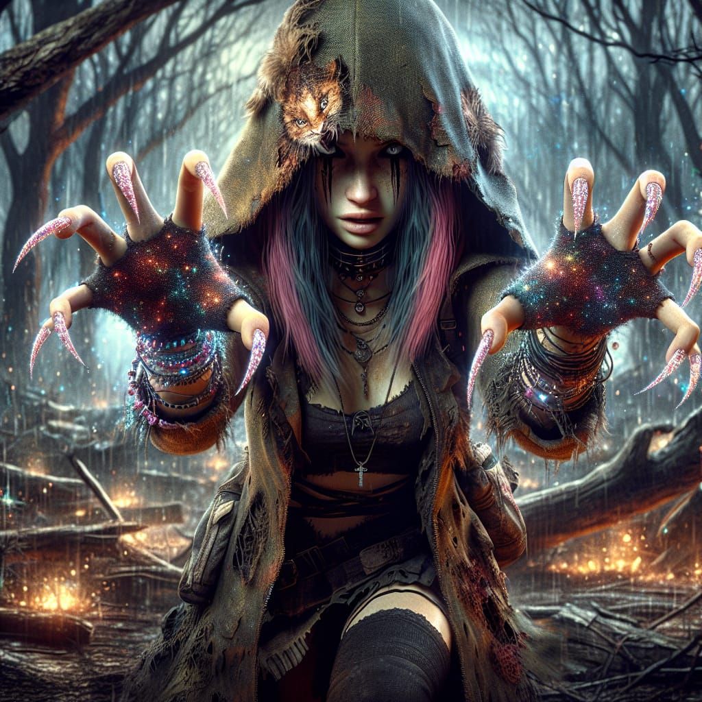 Post-Apocalyptic Rave Girl in Expressionist Surrealism
