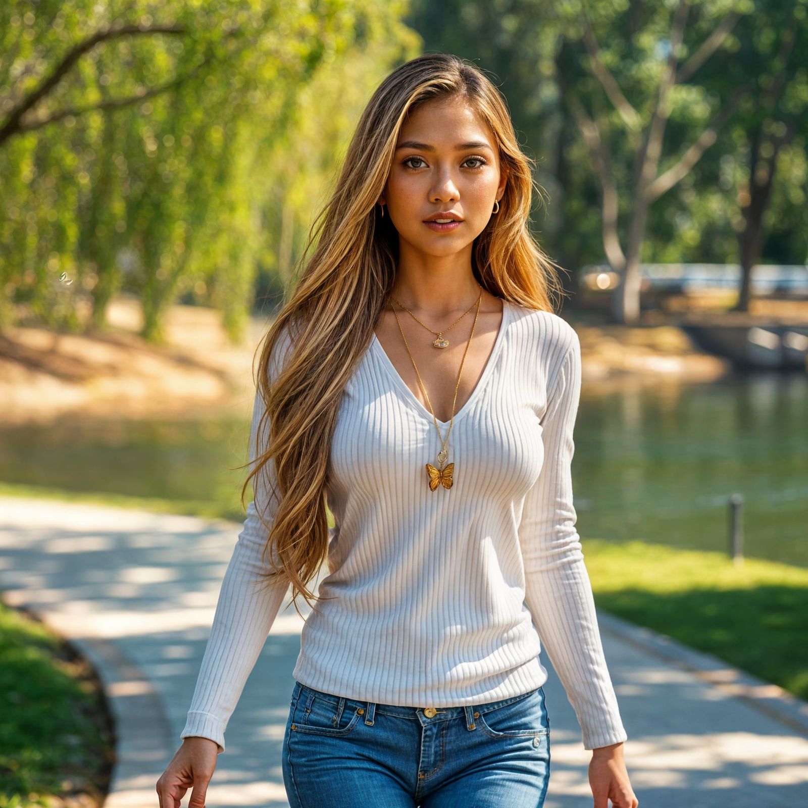 Filipina Girl with Strawberry Blond Hair in Park