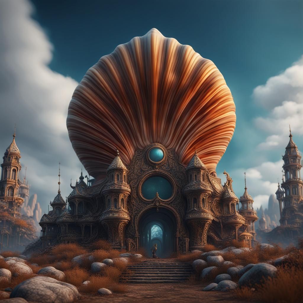 Detailed Shell Matte Painting in Deep Color