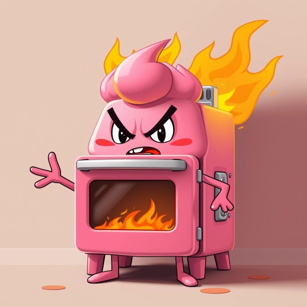 Fiery Pink Oven Cartoon Character