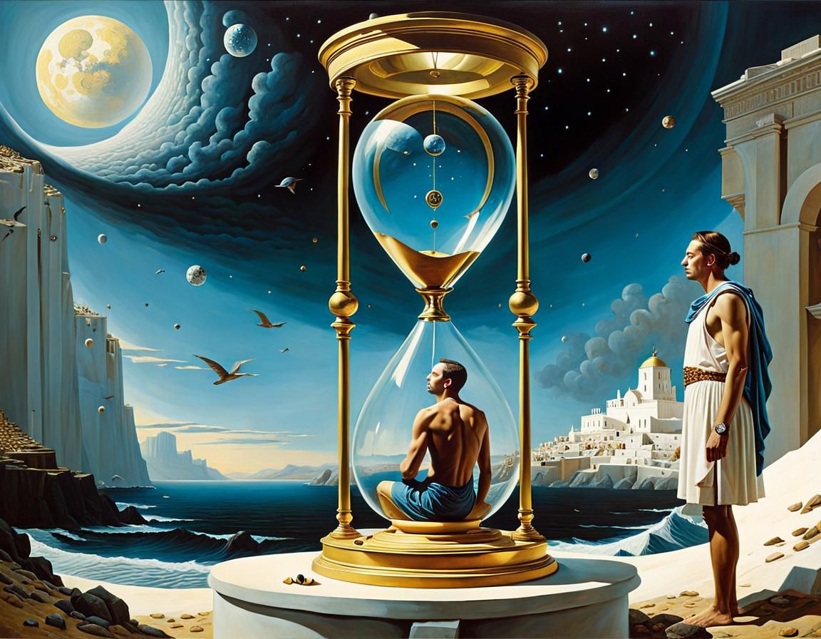 Chronos Watches Time Pass in Surreal Oil Painting