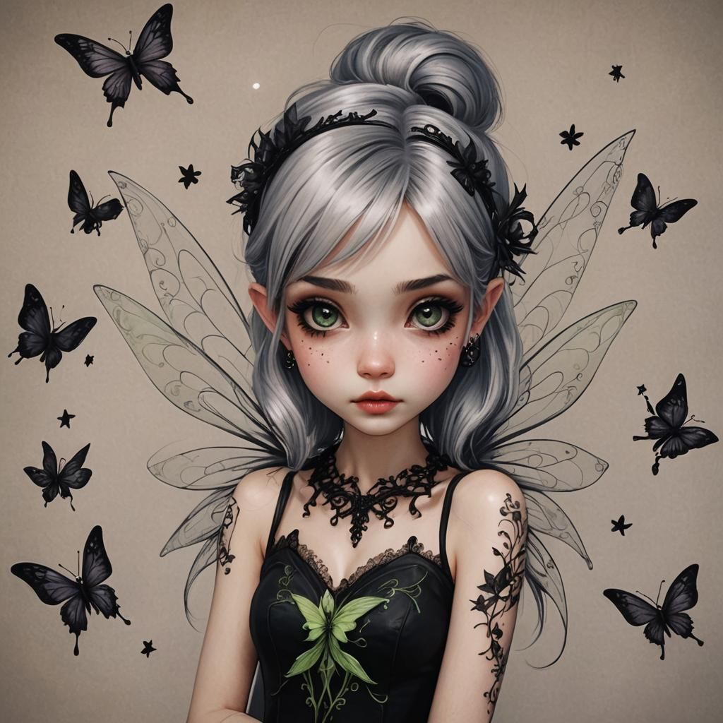 Goth Tinkerbell Tattoo Design in Hyperrealism Style