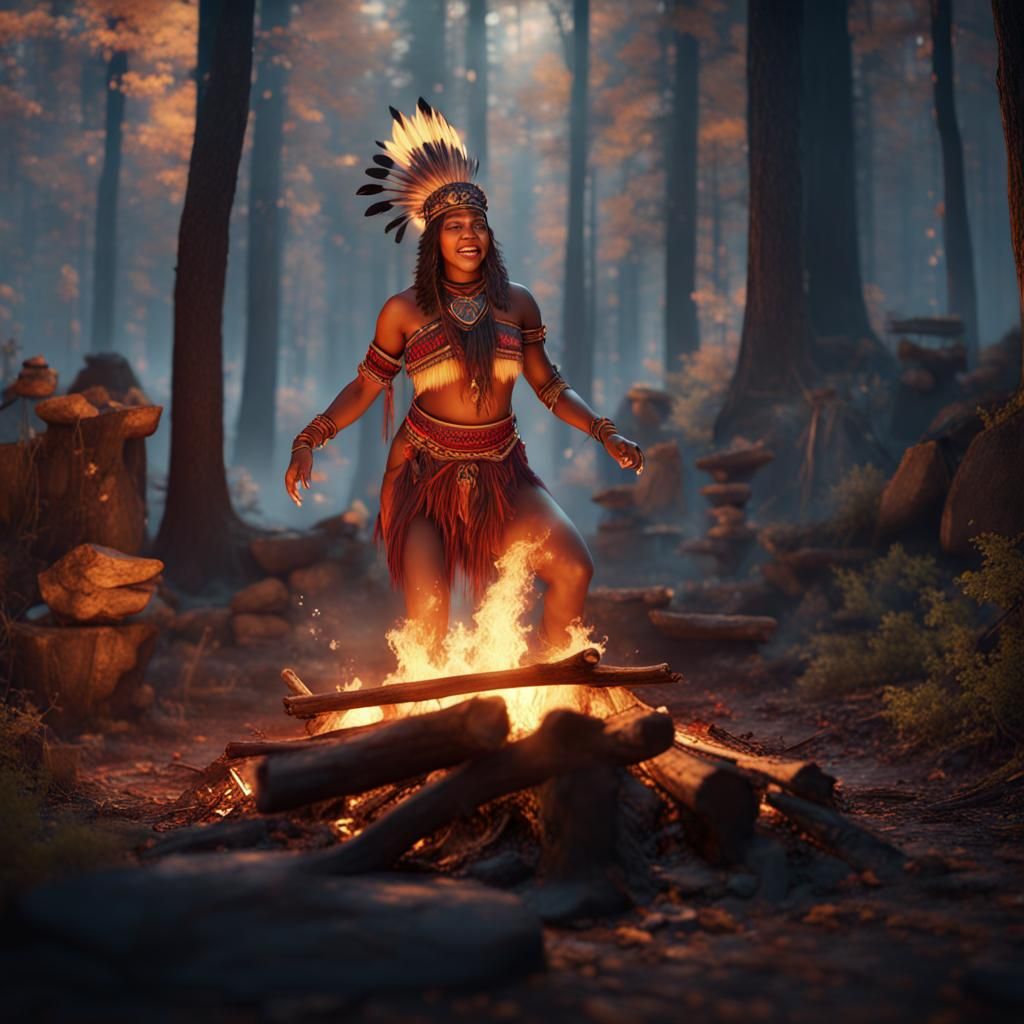 Indigenous Woman Dancing: Detailed Fantasy Art