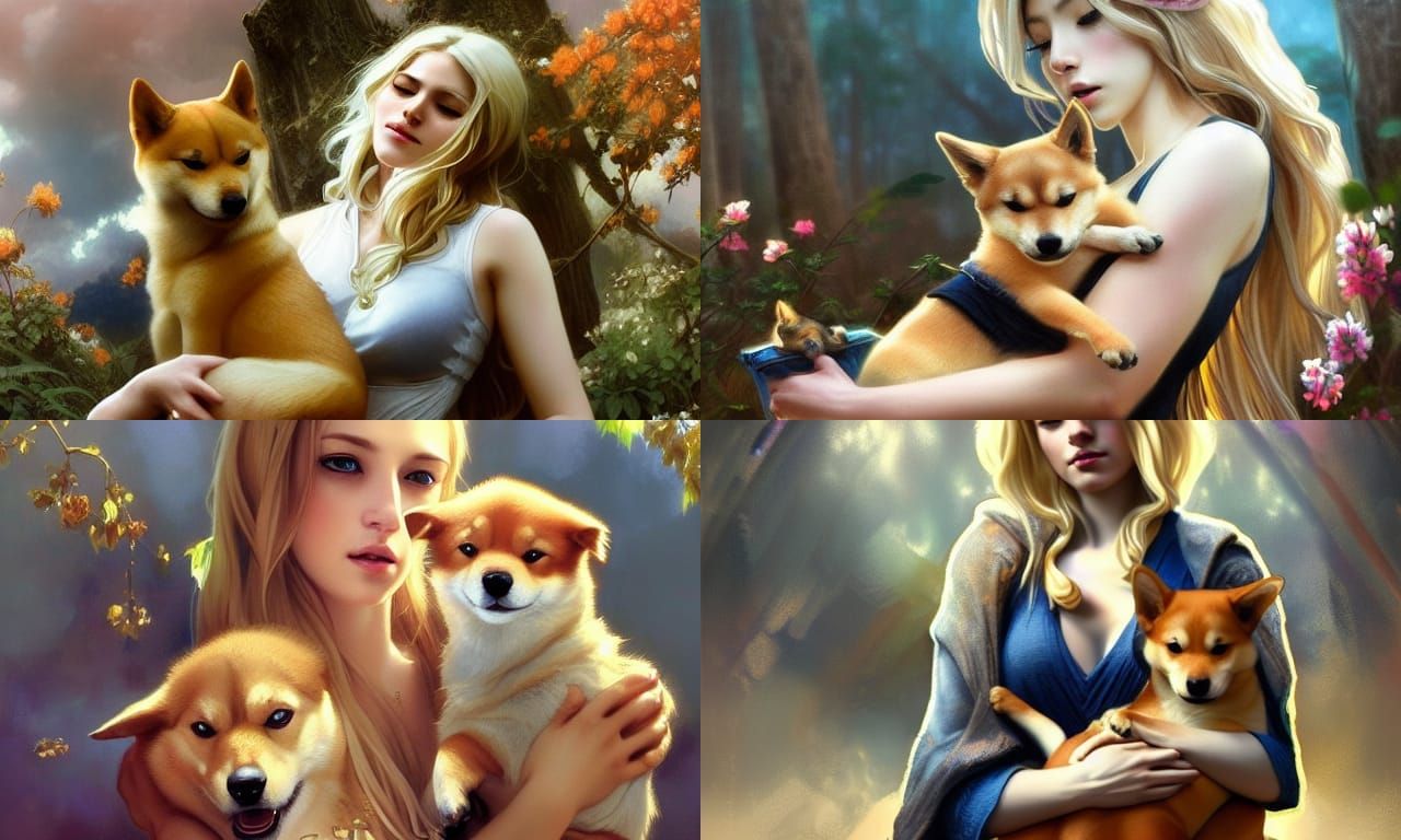 Goddess with Shiba Inu Puppy Portrait