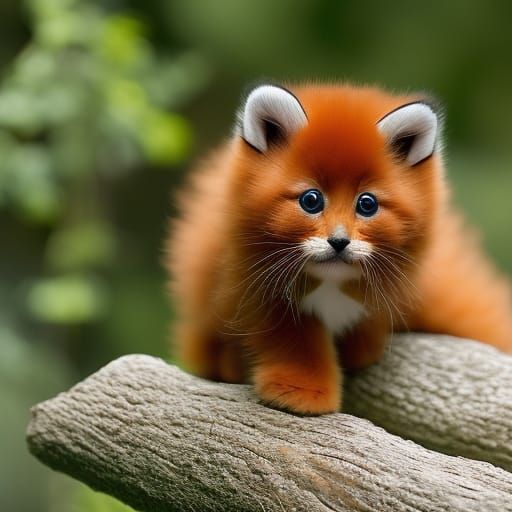 Adorable Red Panda Kitten Art in Orange and Teal
