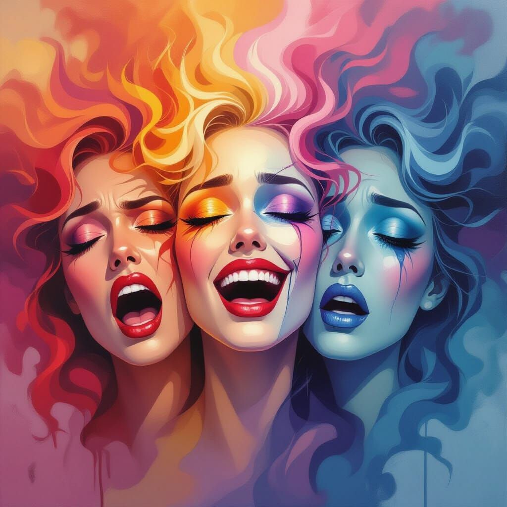 Overlapping Faces: A Surreal Exploration of Emotion