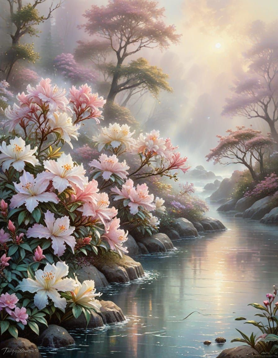 Hyper-Realistic Azaleas in Ethereal Mist