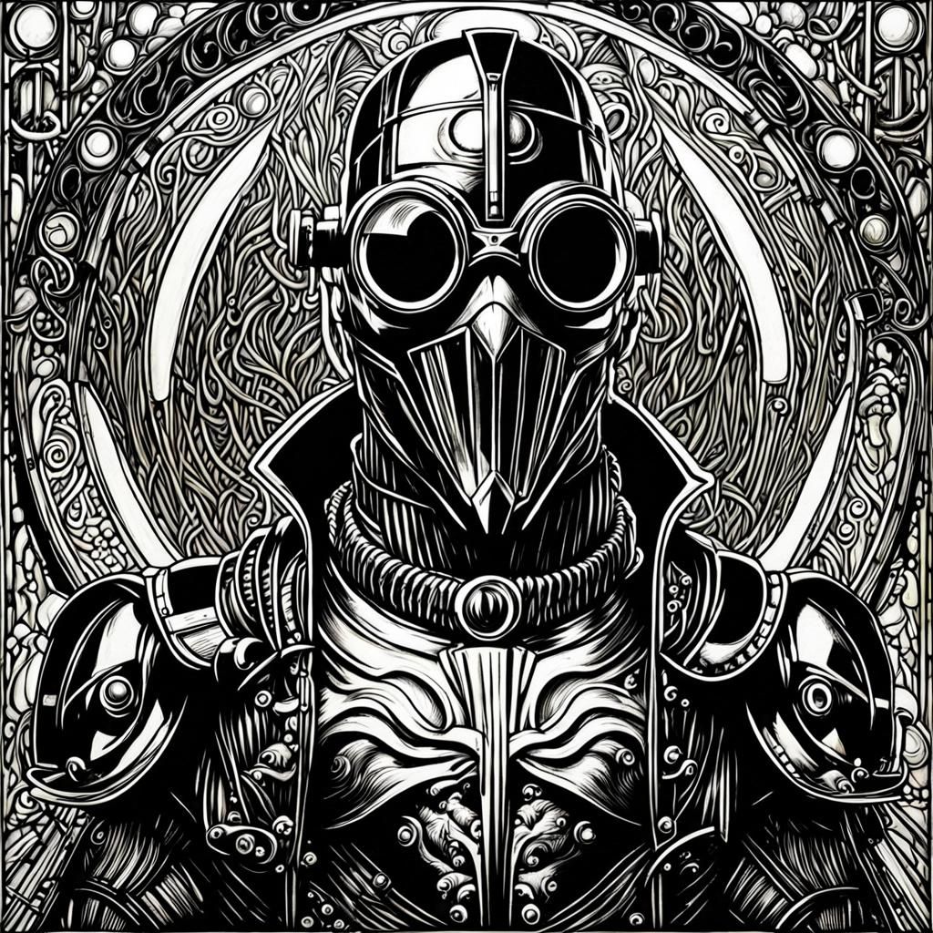 Steampunk Knight Portrait in Neo-Impressionist Style