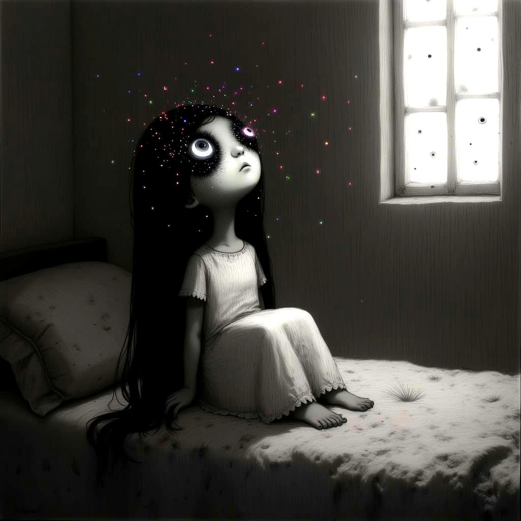 Ethereal Girl with Starry Eyes in Graphic Design