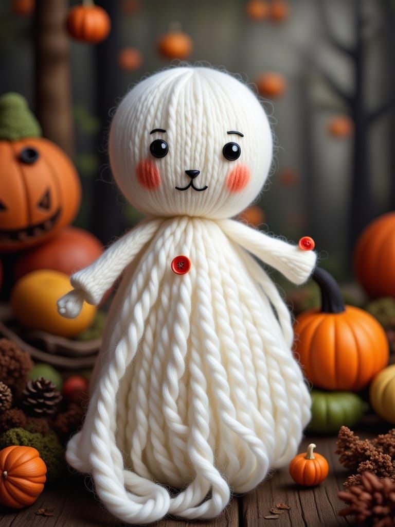 Adorable Yarn Ghost with Button Eyes for Sale