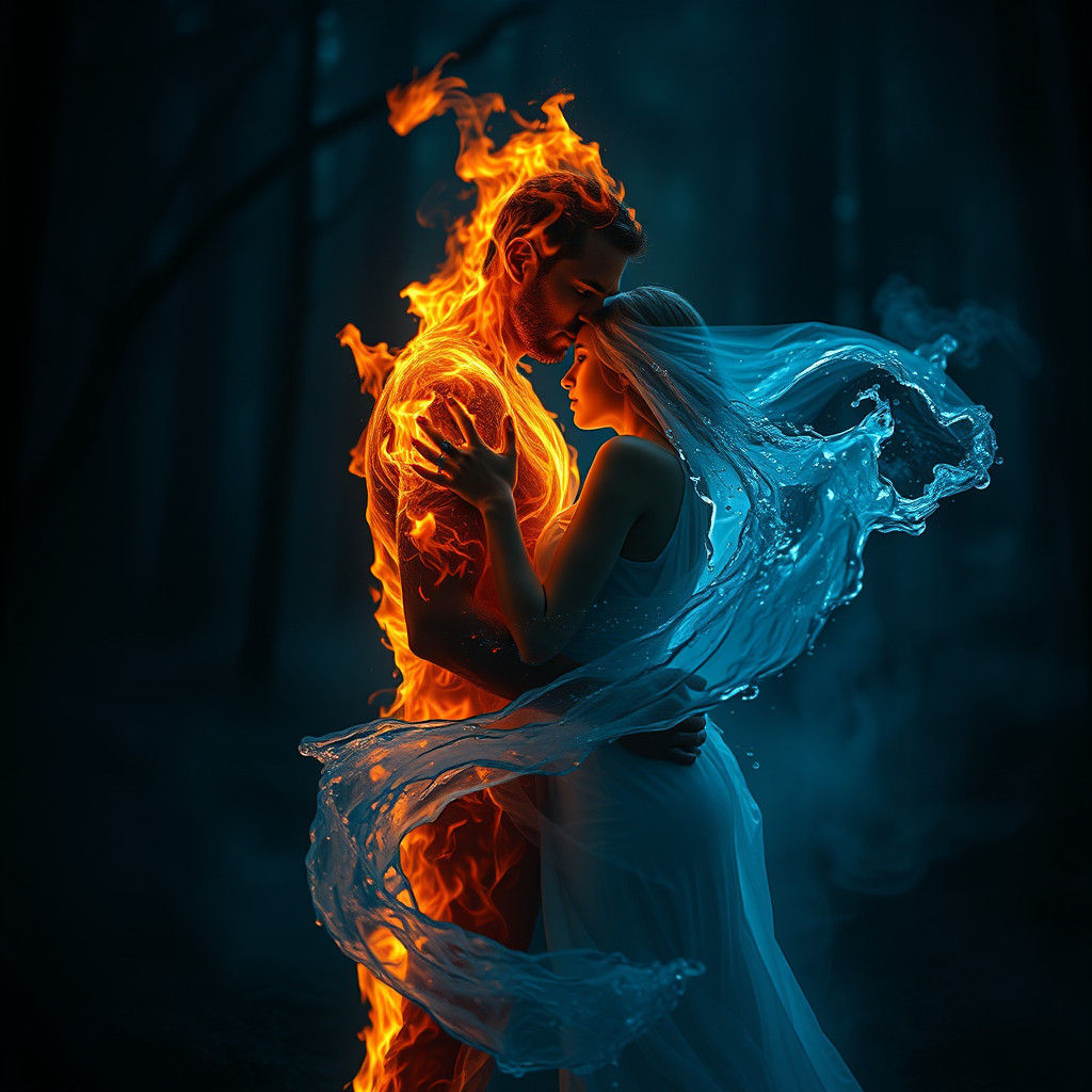 Elemental Embrace: Fire and Water in Dreamy Tonalism