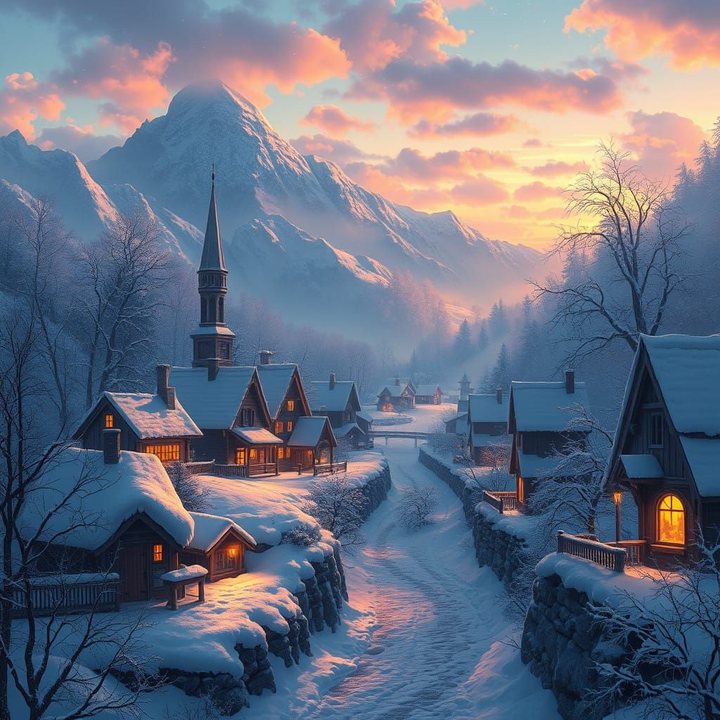 Ethereal Winter Village Concept Art