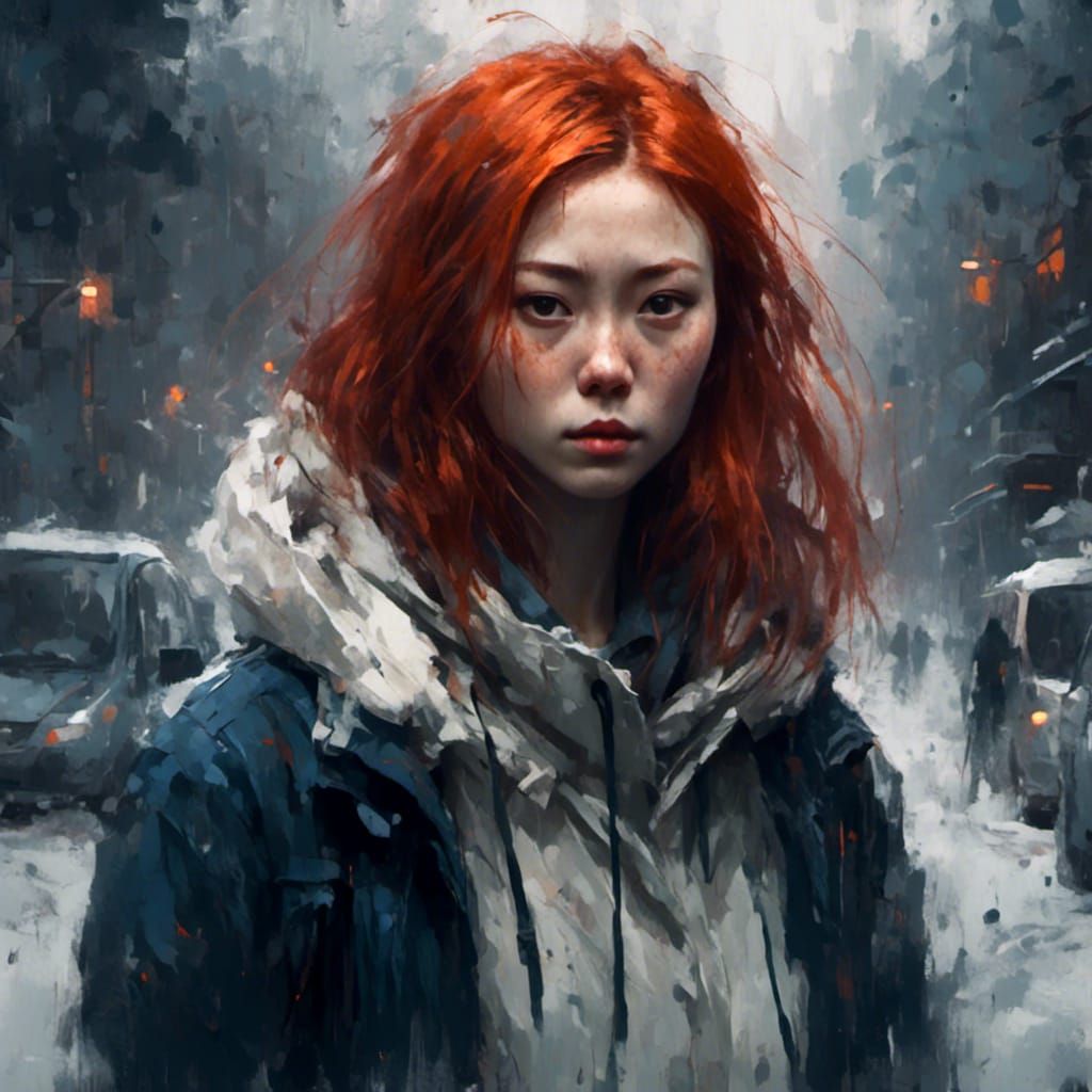 Modern Asian Redhead Portrait in Dramatic Lighting