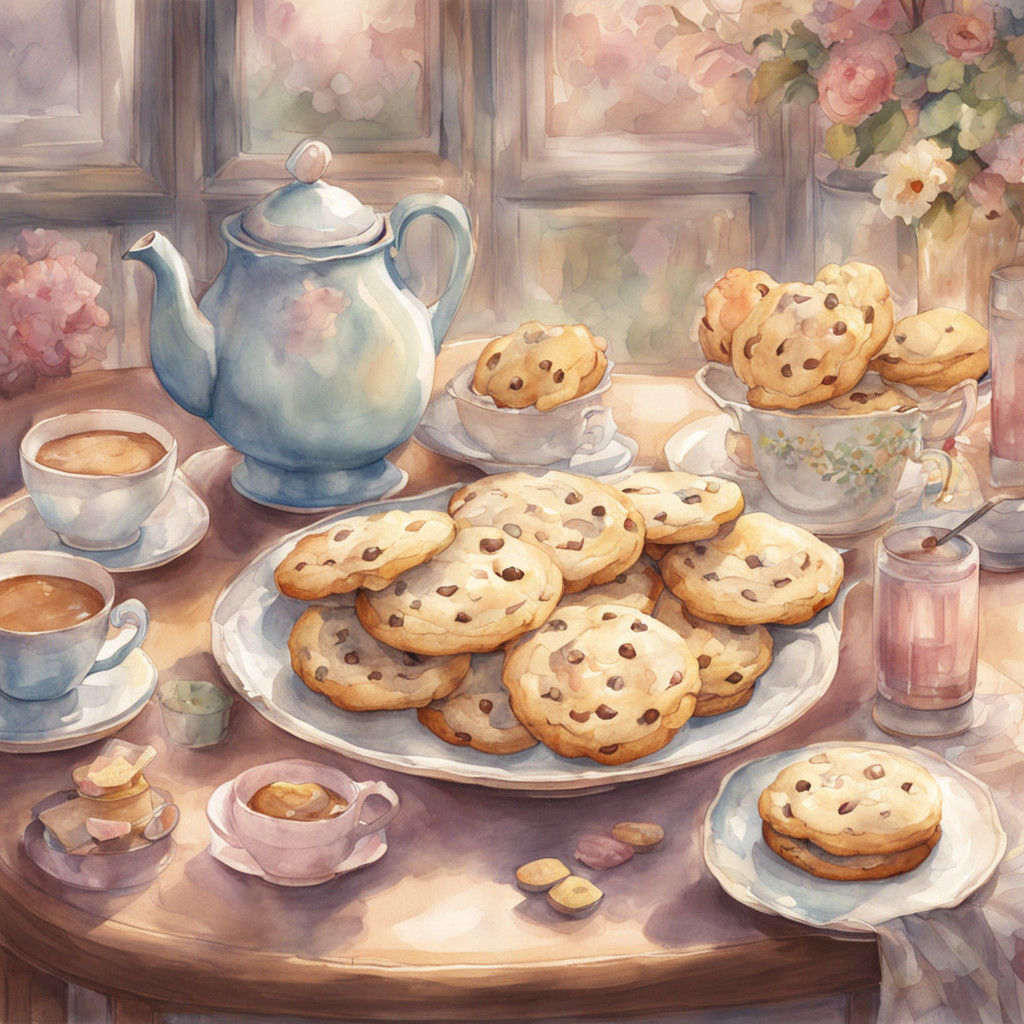 Whimsical Watercolor Tea Party with Chocolate Chip Cookies