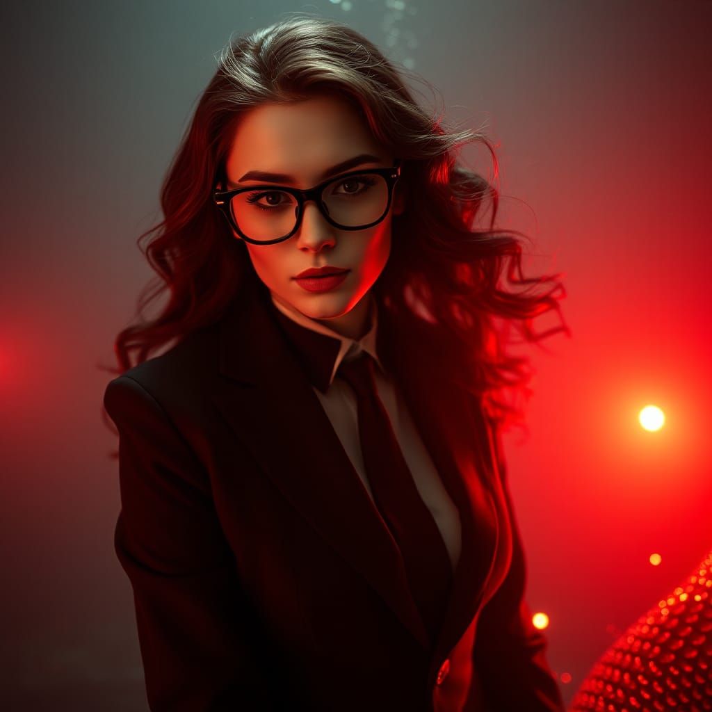 Siren Mermaid in Suit, Red Light Ocean Scene