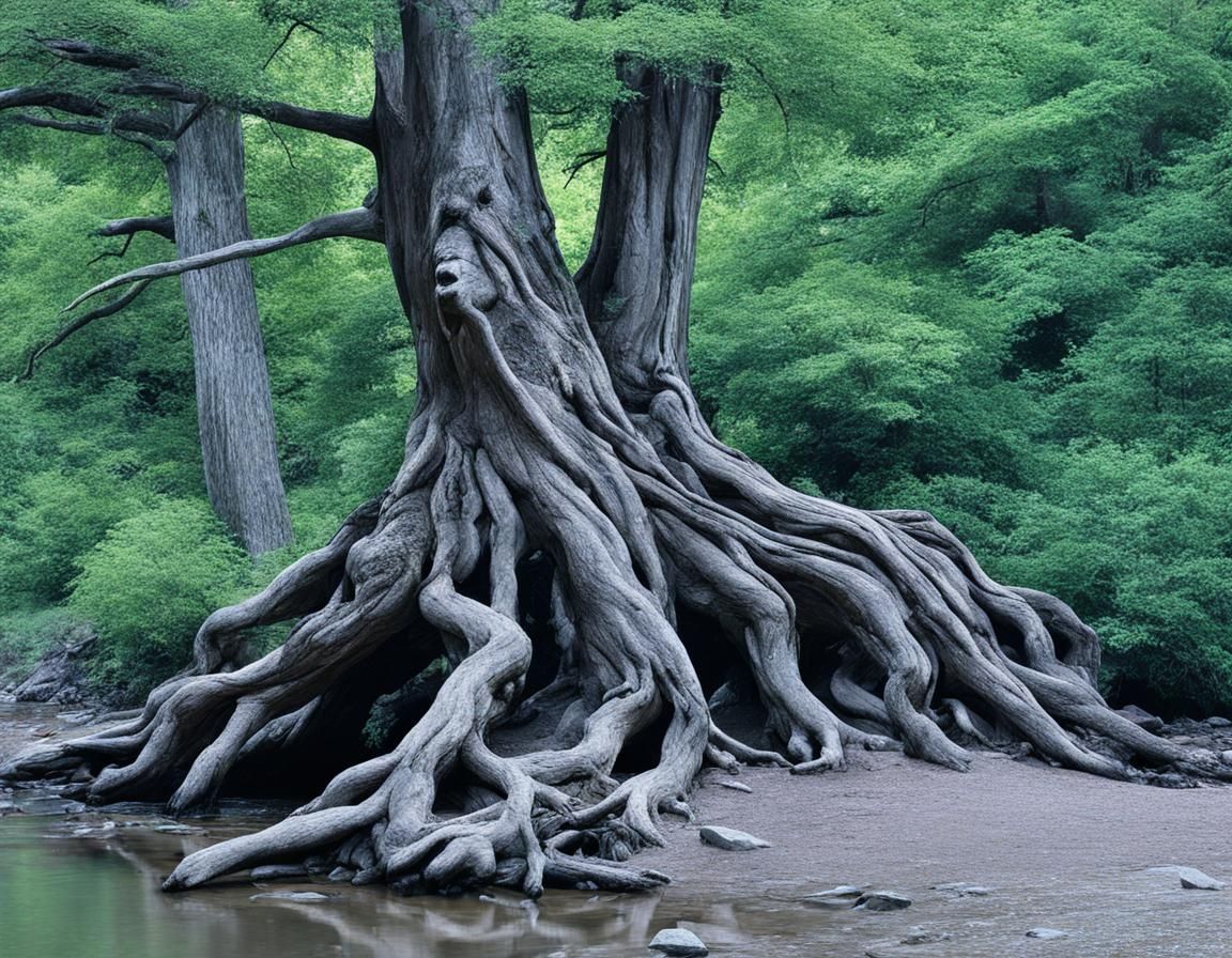Gnarled Tree Men by a Creek