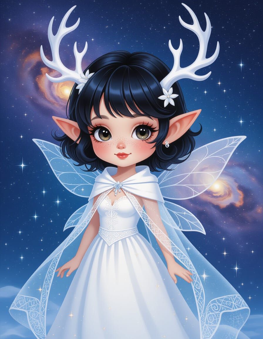 Adorable Chibi Elf Maiden in Starscape Digital Art