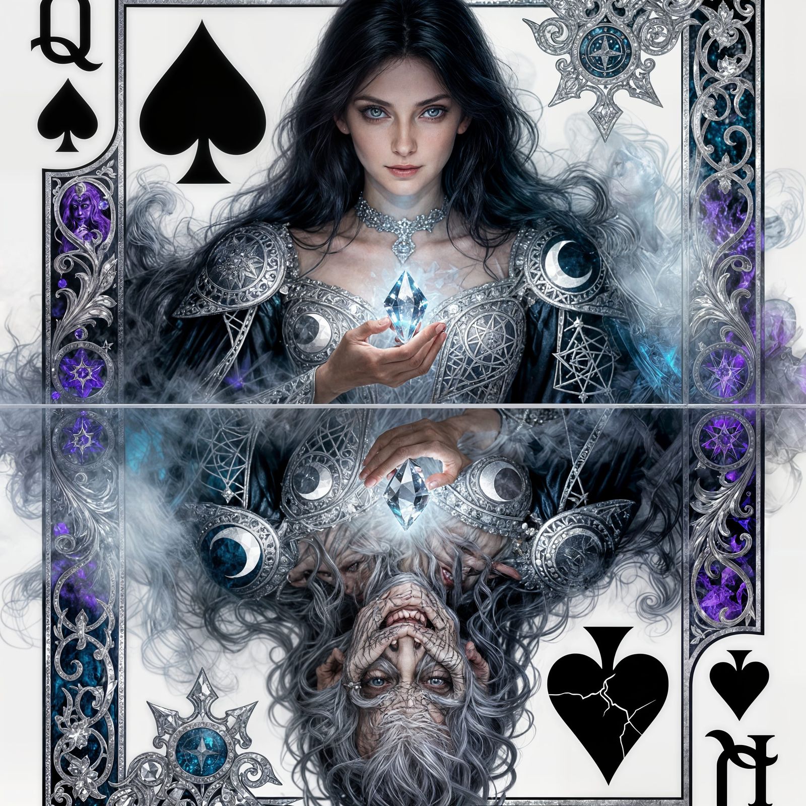 Queen of Spades Witch Card: Ethereal Fantasy Art