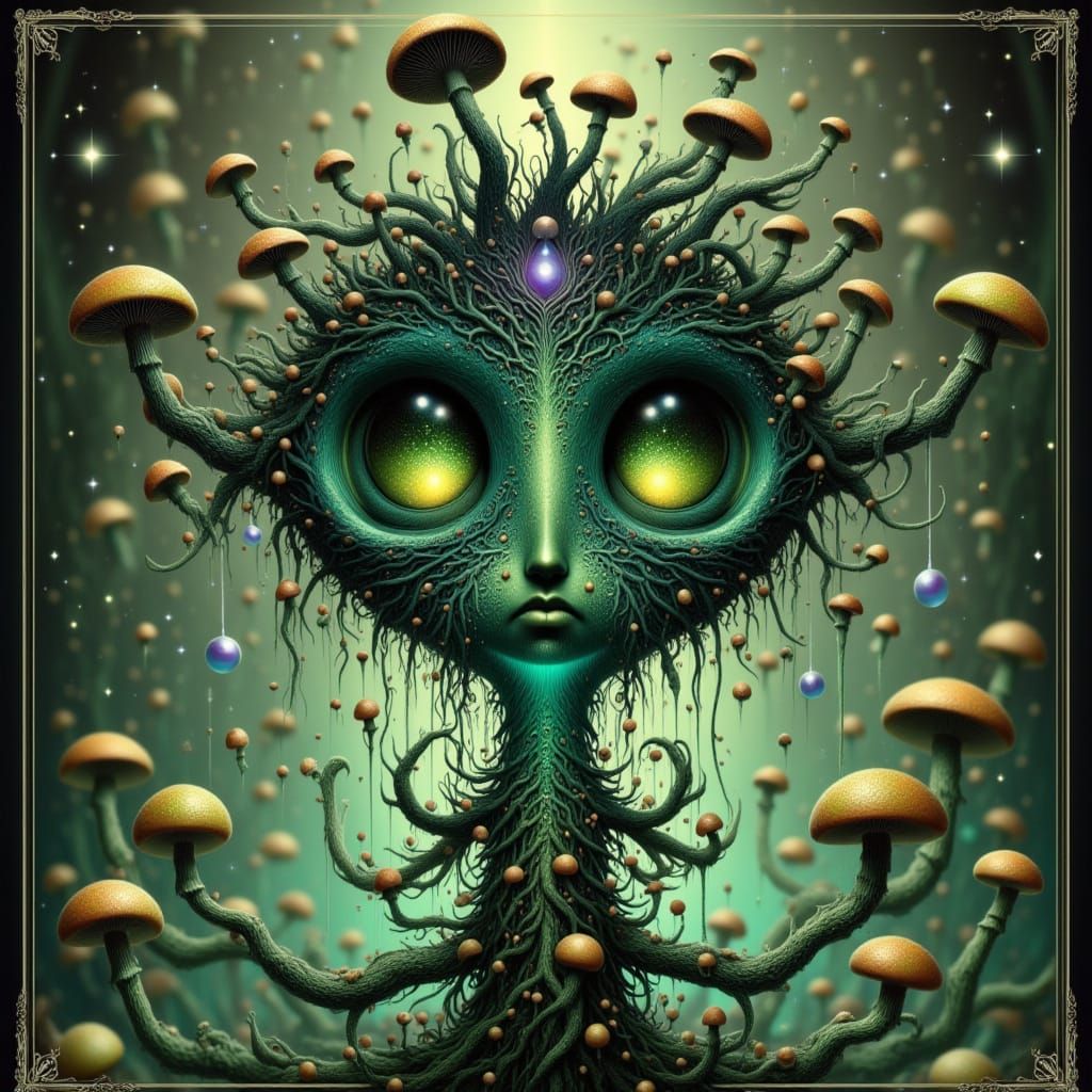 Alluring Wisp Creature in Art Nouveau Fungi Style