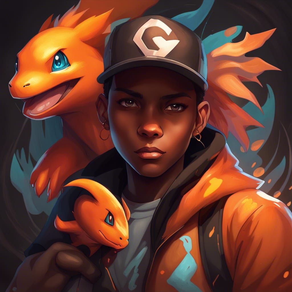 Pokemon Trainer and Charmander Portrait